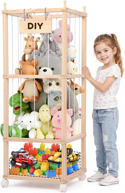 Wooden Stuffed Animal Storage Tower-Large Toy Zoo Organizer&Holder