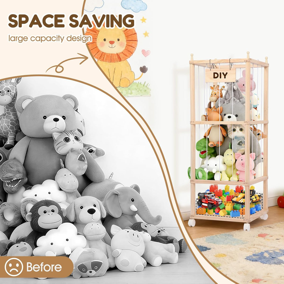 Wooden Stuffed Animal Storage Tower-Large Toy Zoo Organizer&Holder