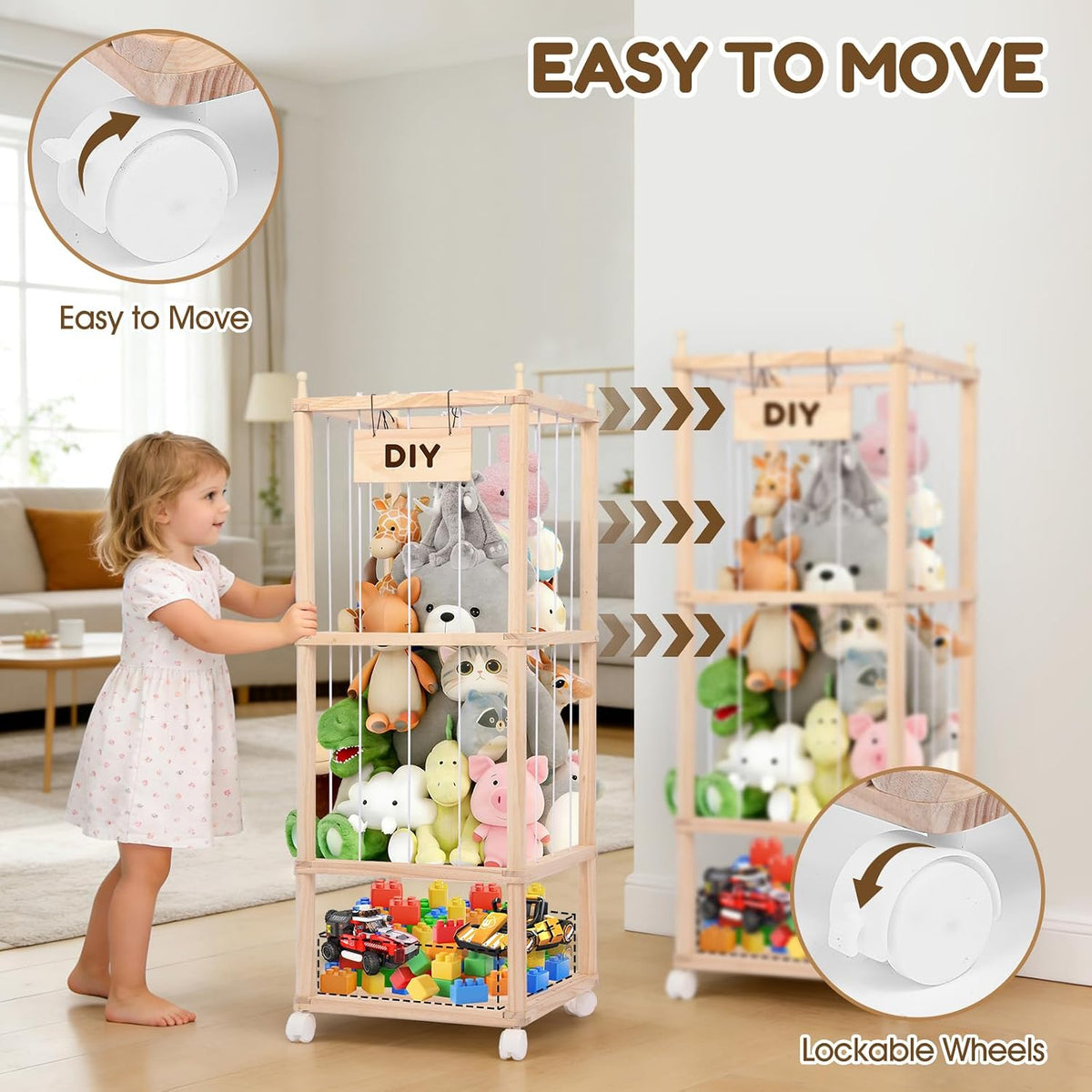 Wooden Stuffed Animal Storage Tower-Large Toy Zoo Organizer&Holder