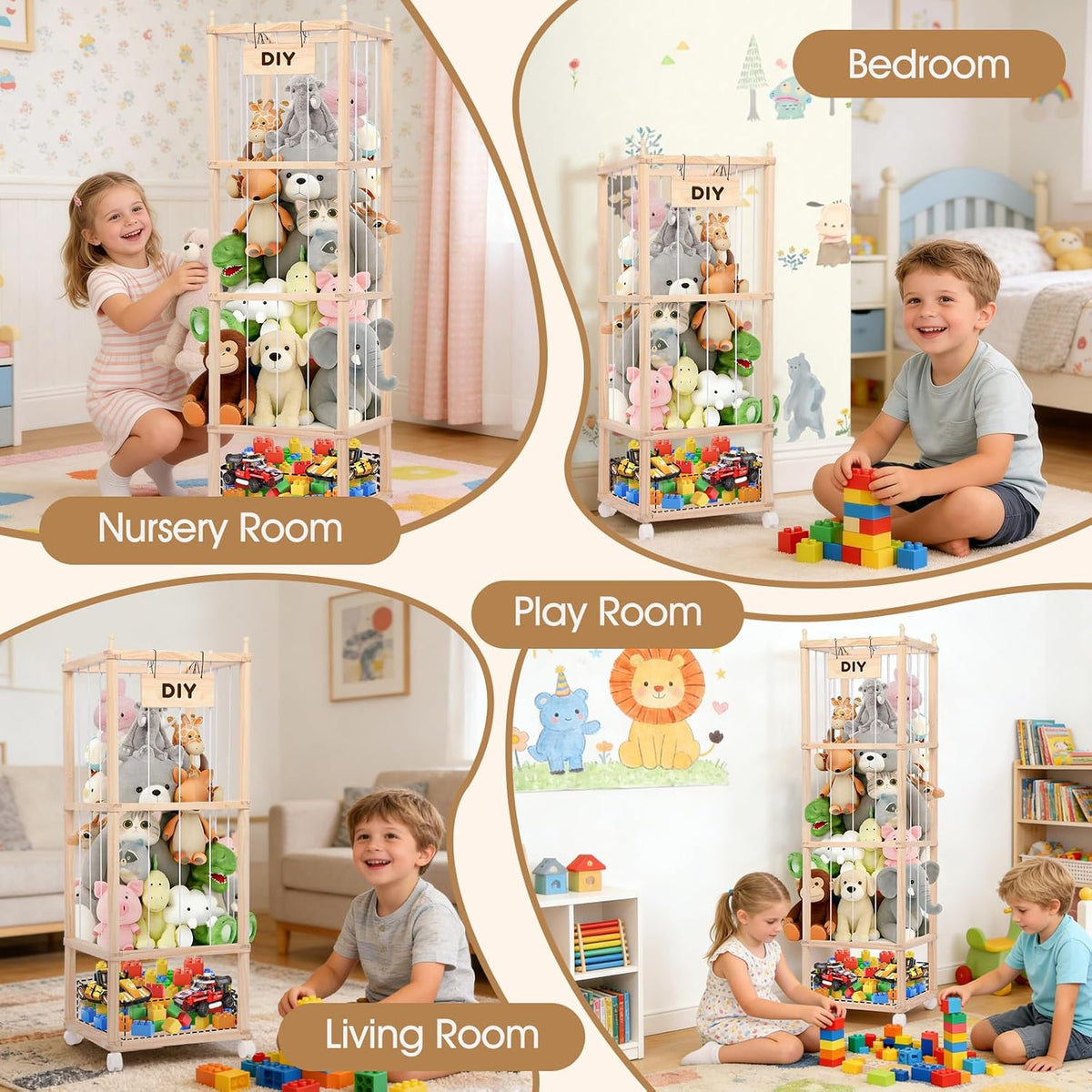 Wooden Stuffed Animal Storage Tower-Large Toy Zoo Organizer&Holder