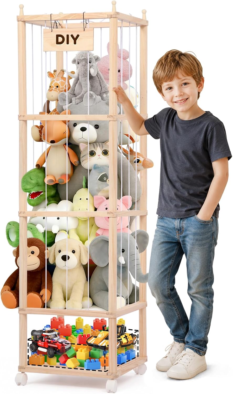 Wooden Stuffed Animal Storage Tower-Large Toy Zoo Organizer&Holder