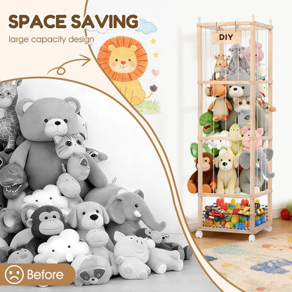 Wooden Stuffed Animal Storage Tower-Large Toy Zoo Organizer&Holder