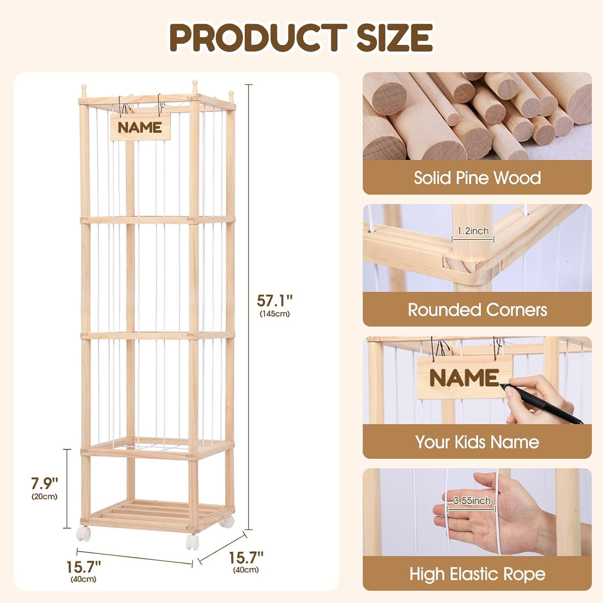 Wooden Stuffed Animal Storage Tower-Large Toy Zoo Organizer&Holder