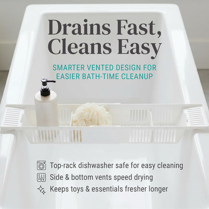 KidCo Bath Toy Organizer Storage Basket, 3 Compartment Horizontal Large Openings Bath Toy Organizer for Tub, Large Capacity Bath Toy Organizer with Large Openings, White