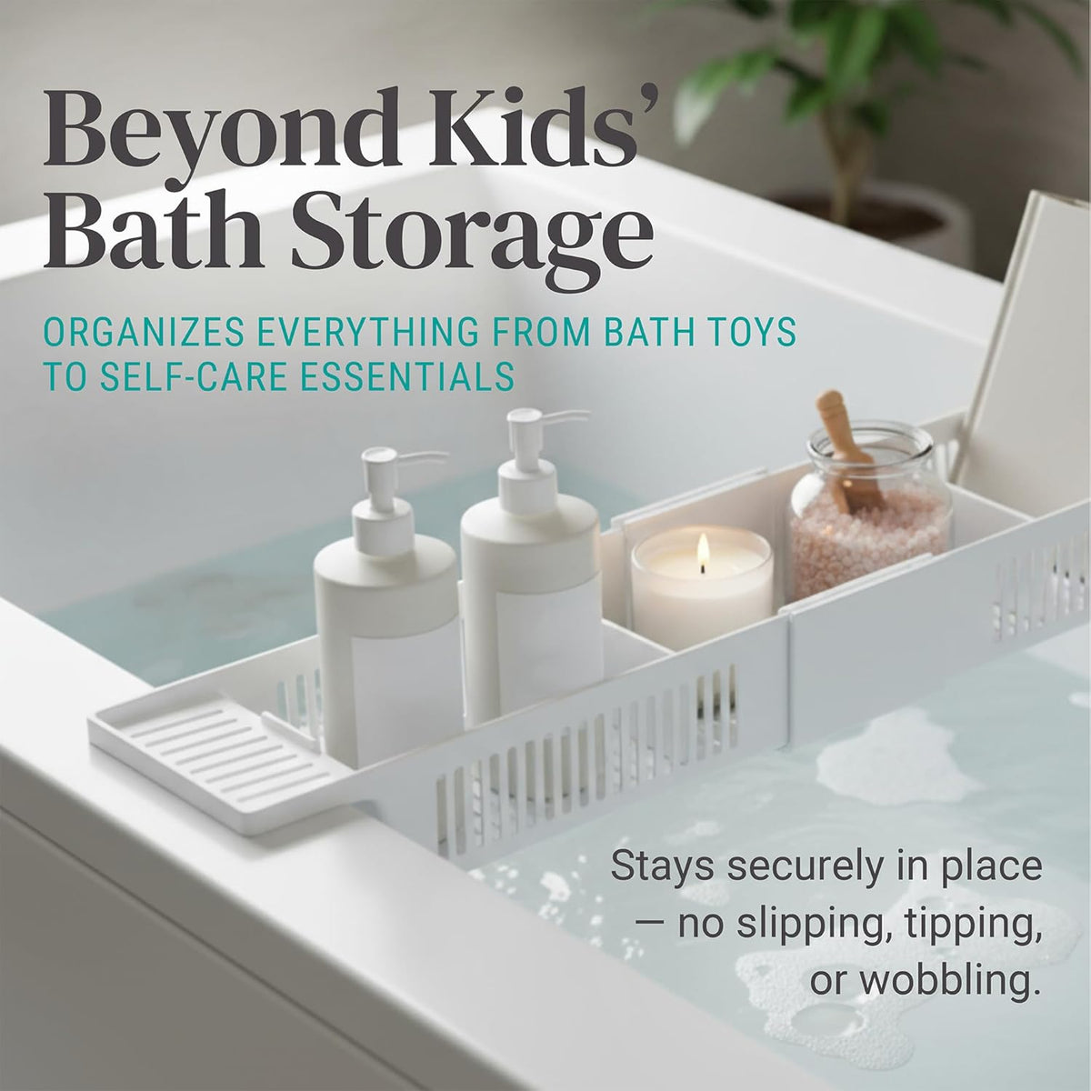 KidCo Bath Toy Organizer Storage Basket, 3 Compartment Horizontal Large Openings Bath Toy Organizer for Tub, Large Capacity Bath Toy Organizer with Large Openings, White