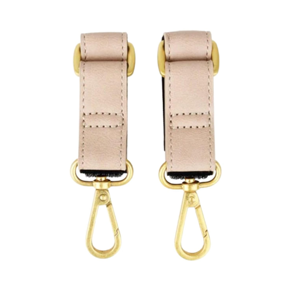 The Stroller Hooks 2 Pack, Stroller Clips for Stroller Caddy with Faux Leather Stroller Straps and Bag Hooks, Fit Most Strollers, 4.5x1x1 inches, Beige