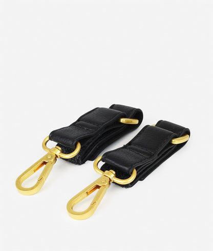 The Stroller Hooks 2 Pack, Stroller Clips for Stroller Caddy with Faux Leather Stroller Straps and Bag Hooks, Fit Most Strollers, 4.5x1x1 inches, Beige