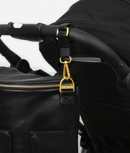 The Stroller Hooks 2 Pack, Stroller Clips for Stroller Caddy with Faux Leather Stroller Straps and Bag Hooks, Fit Most Strollers, 4.5x1x1 inches, Beige
