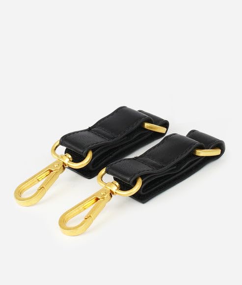 The Stroller Hooks 2 Pack, Stroller Clips for Stroller Caddy with Faux Leather Stroller Straps and Bag Hooks, Fit Most Strollers, 4.5x1x1 inches, Beige