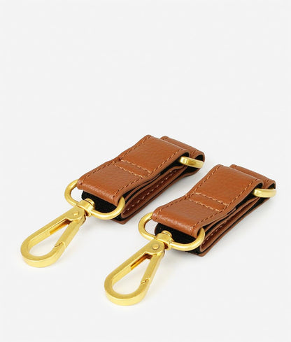 The Stroller Hooks 2 Pack, Stroller Clips for Stroller Caddy with Faux Leather Stroller Straps and Bag Hooks, Fit Most Strollers, 4.5x1x1 inches, Beige