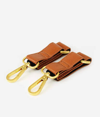 The Stroller Hooks 2 Pack, Stroller Clips for Stroller Caddy with Faux Leather Stroller Straps and Bag Hooks, Fit Most Strollers, 4.5x1x1 inches, Beige