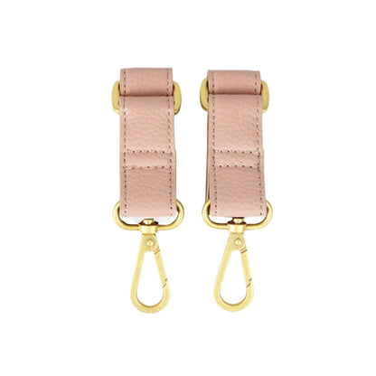 The Stroller Hooks 2 Pack, Stroller Clips for Stroller Caddy with Faux Leather Stroller Straps and Bag Hooks, Fit Most Strollers, 4.5x1x1 inches, Beige
