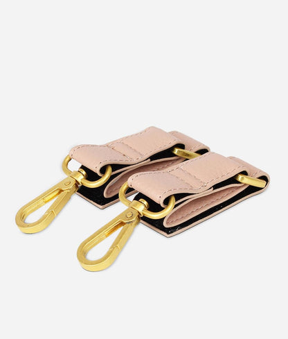 The Stroller Hooks 2 Pack, Stroller Clips for Stroller Caddy with Faux Leather Stroller Straps and Bag Hooks, Fit Most Strollers, 4.5x1x1 inches, Beige