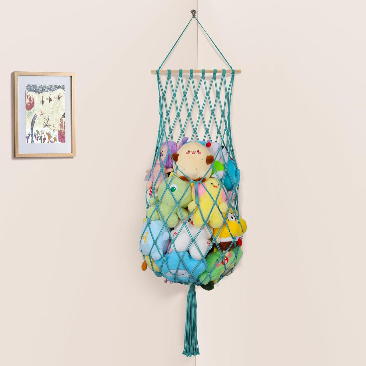 63Inch Stuffed Animal Storage Hammock Corner,Boho Plushie Net,Black