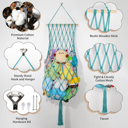 63Inch Stuffed Animal Storage Hammock Corner,Boho Plushie Net,Black