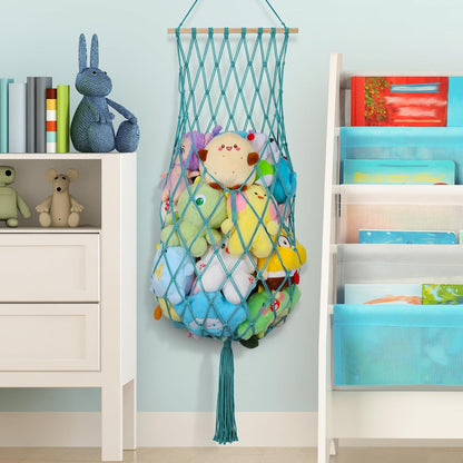 63Inch Stuffed Animal Storage Hammock Corner,Boho Plushie Net,Black