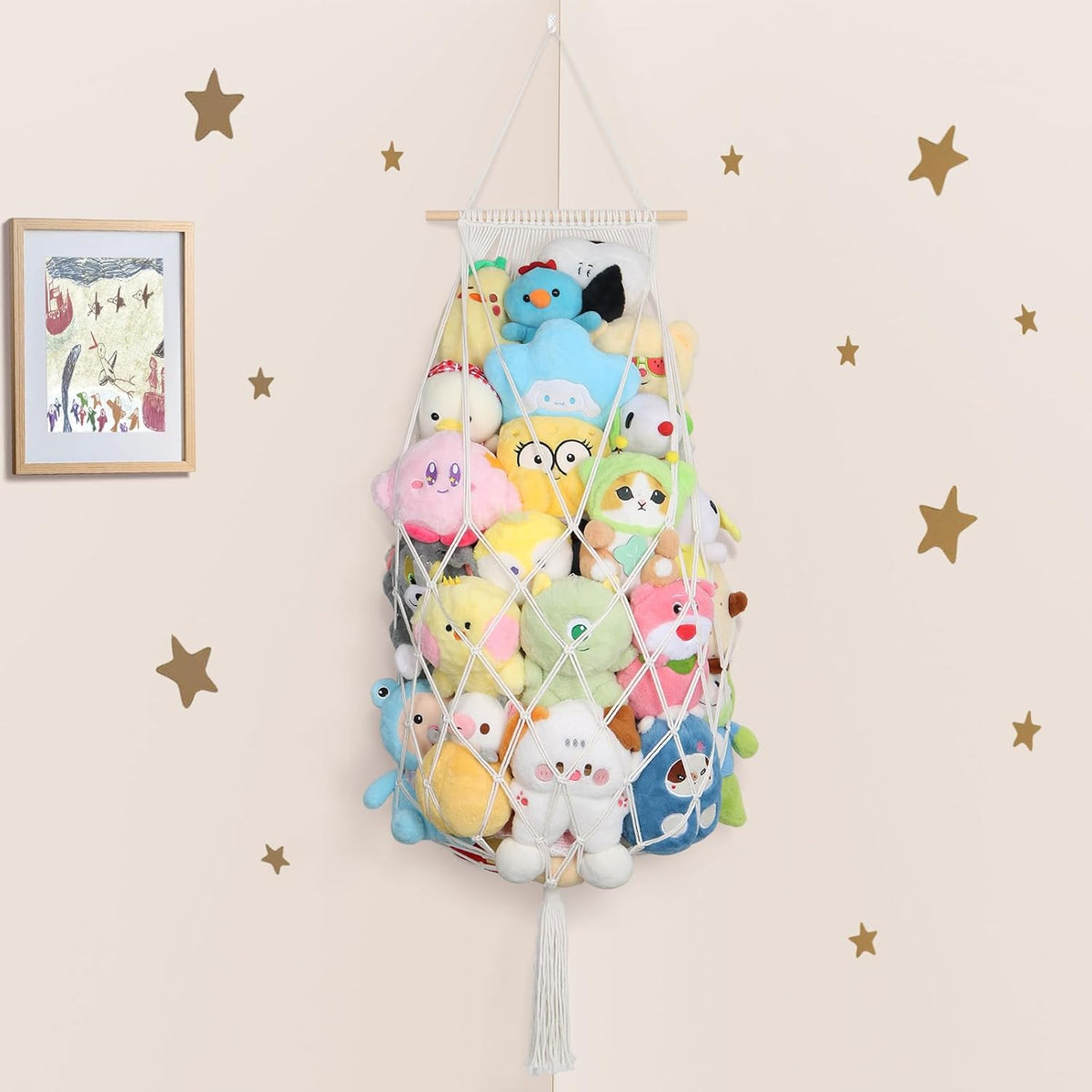 63Inch Stuffed Animal Storage Hammock Corner,Boho Plushie Net,Black