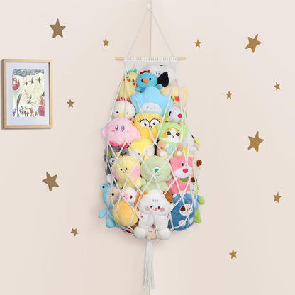 63Inch Stuffed Animal Storage Hammock Corner,Boho Plushie Net,Black