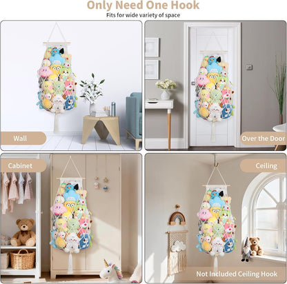 63Inch Stuffed Animal Storage Hammock Corner,Boho Plushie Net,Black