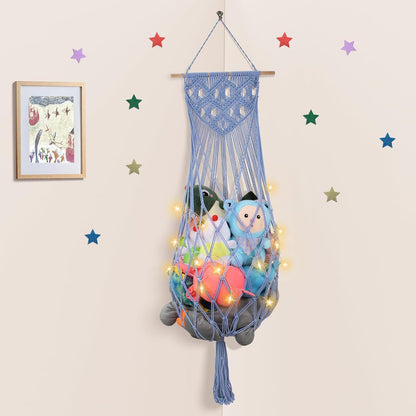 63Inch Stuffed Animal Storage Hammock Corner,Boho Plushie Net,Black
