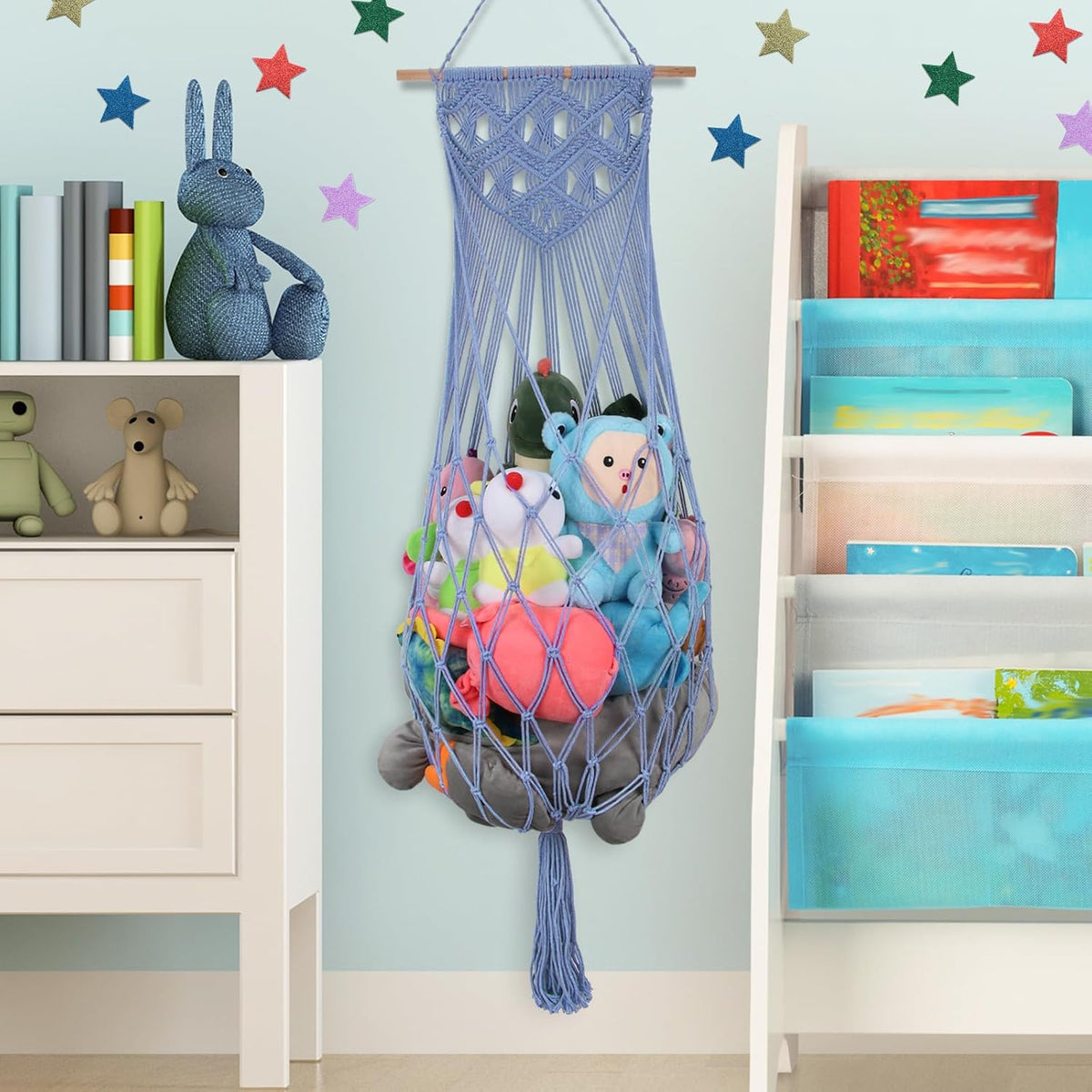 63Inch Stuffed Animal Storage Hammock Corner,Boho Plushie Net,Black