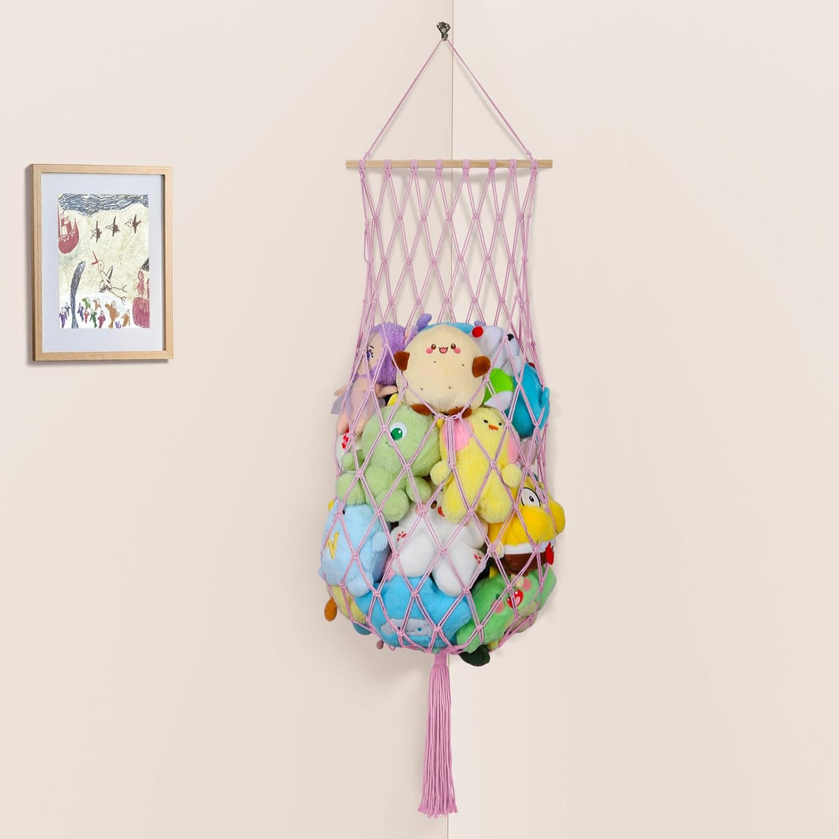 63Inch Stuffed Animal Storage Hammock Corner,Boho Plushie Net,Black