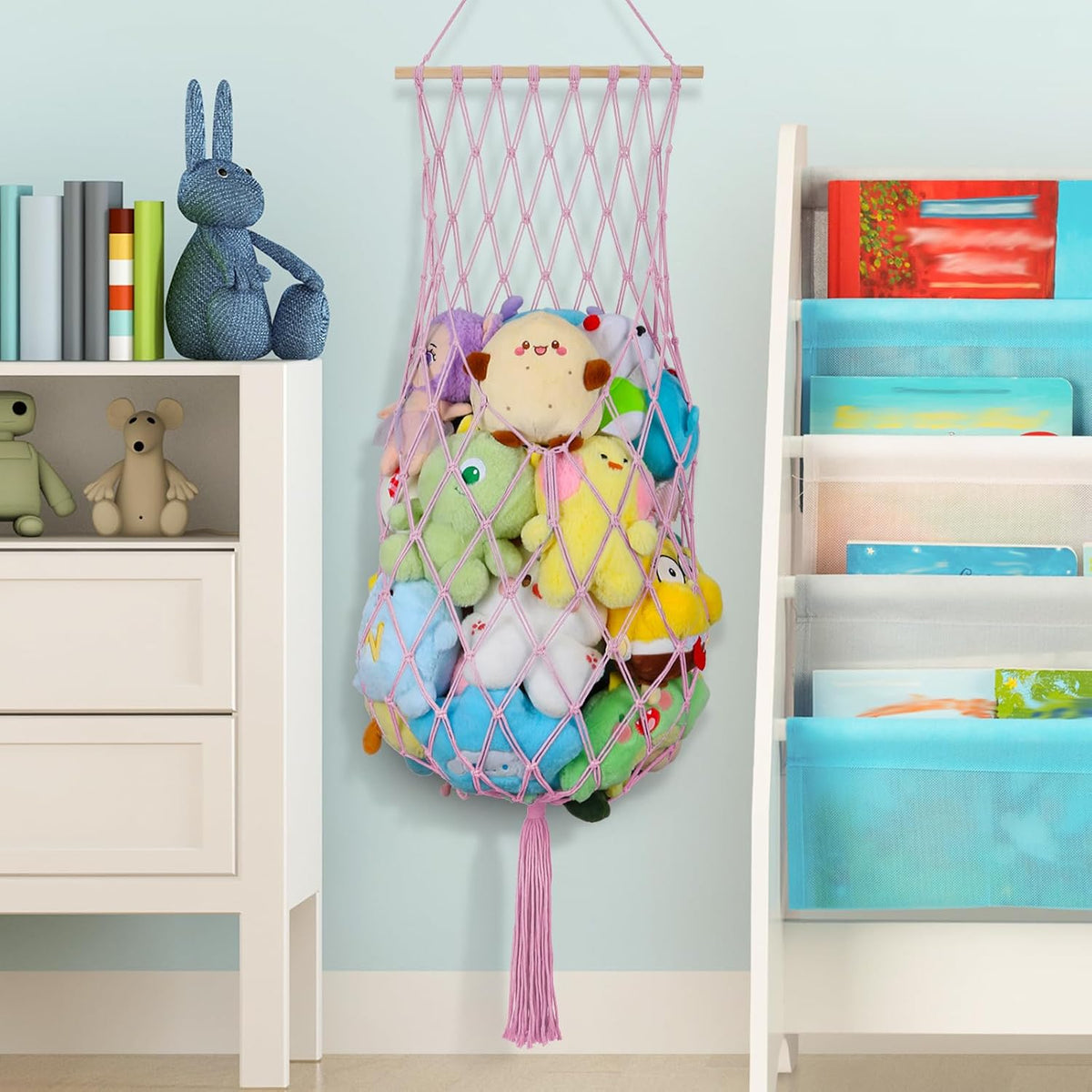 63Inch Stuffed Animal Storage Hammock Corner,Boho Plushie Net,Black