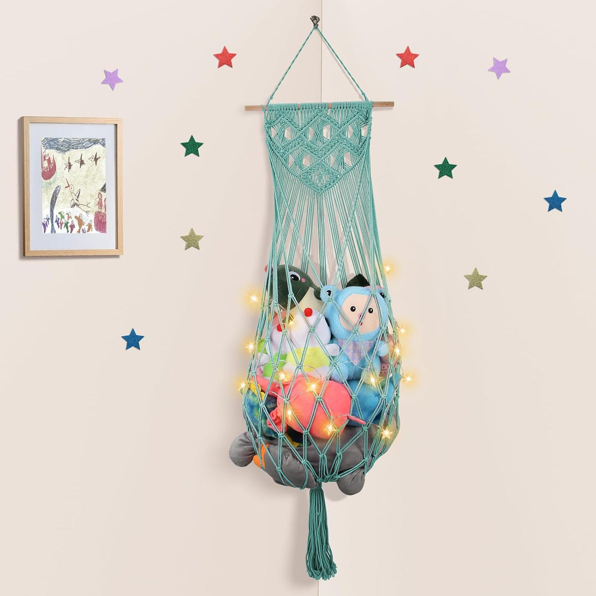 63Inch Stuffed Animal Storage Hammock Corner,Boho Plushie Net,Black