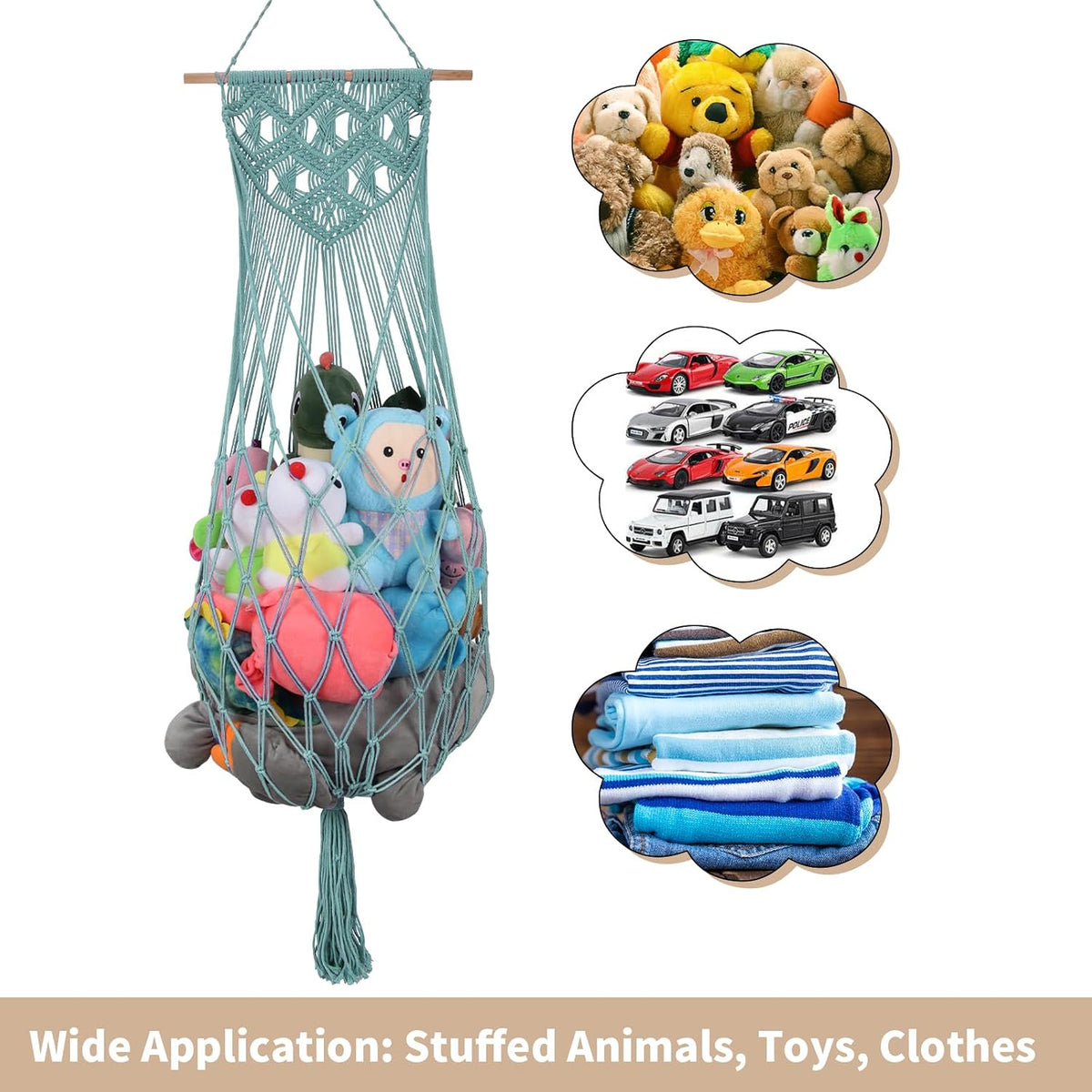 63Inch Stuffed Animal Storage Hammock Corner,Boho Plushie Net,Black