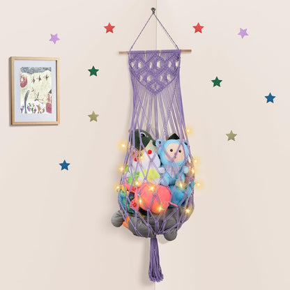 63Inch Stuffed Animal Storage Hammock Corner,Boho Plushie Net,Black