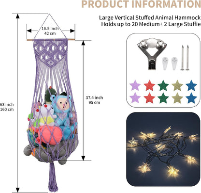 63Inch Stuffed Animal Storage Hammock Corner,Boho Plushie Net,Black