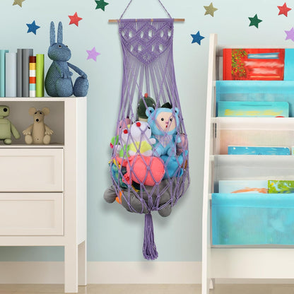63Inch Stuffed Animal Storage Hammock Corner,Boho Plushie Net,Black