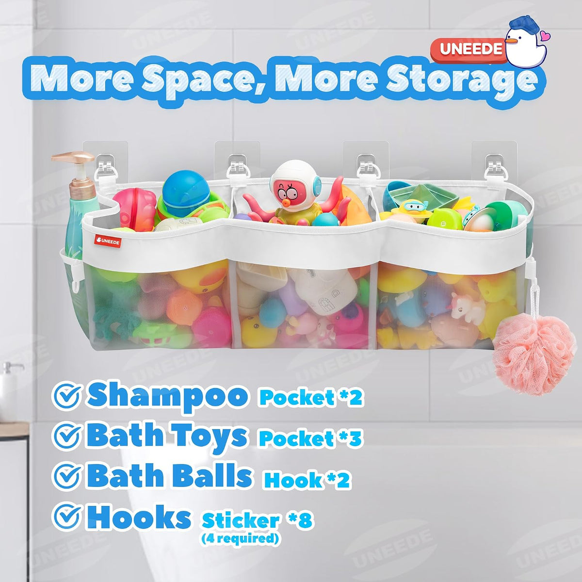 4.95 Gallons 3 Compartment Horizontal Bath Toy Storage