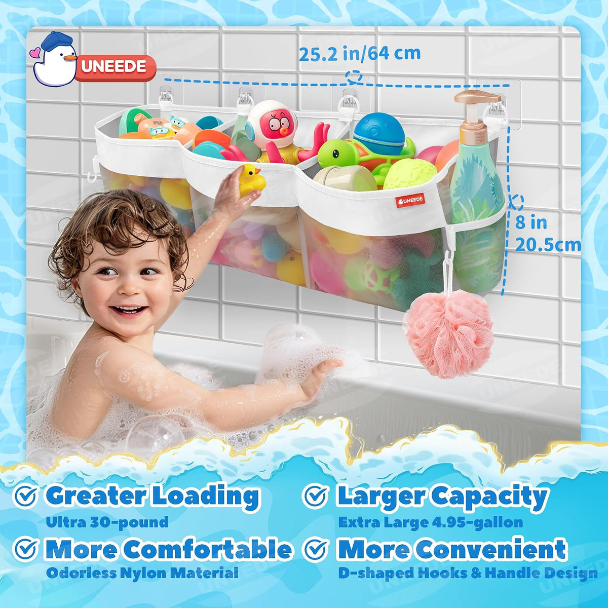 4.95 Gallons 3 Compartment Horizontal Bath Toy Storage