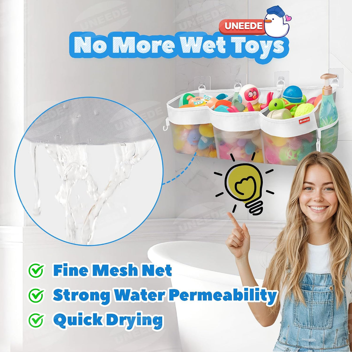 4.95 Gallons 3 Compartment Horizontal Bath Toy Storage