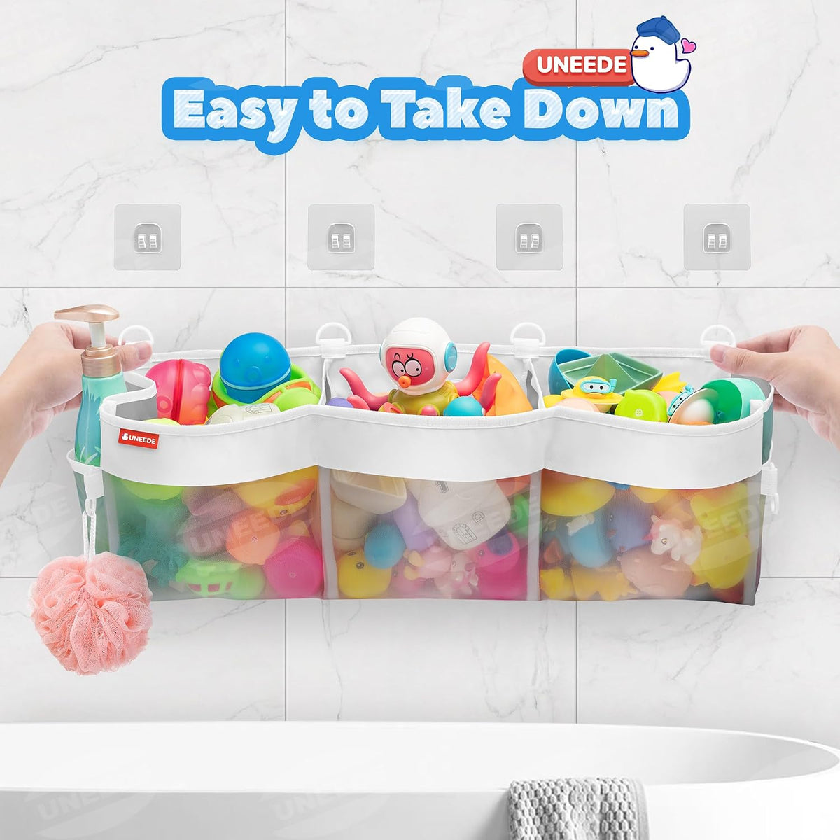4.95 Gallons 3 Compartment Horizontal Bath Toy Storage