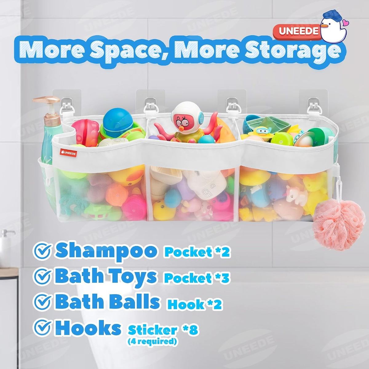 4.95 Gallons 3 Compartment Horizontal Bath Toy Storage