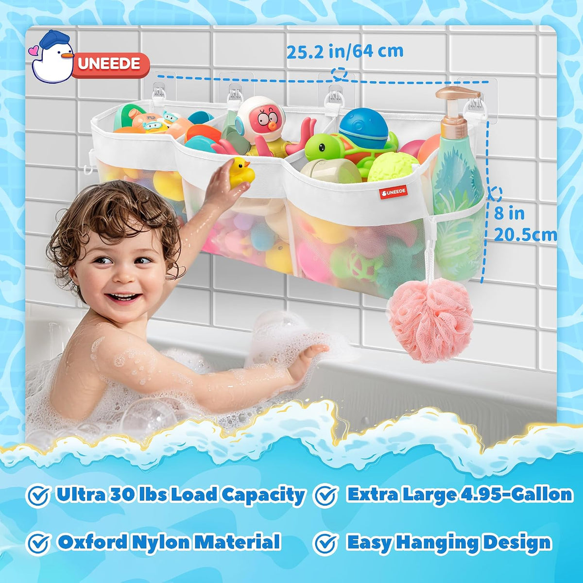 4.95 Gallons 3 Compartment Horizontal Bath Toy Storage