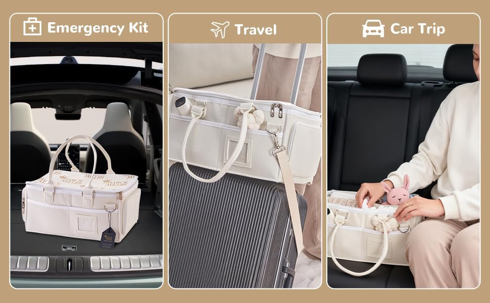 Portable Diaper Caddy, Large 17.1L Nursery Storage Basket with Handle, Baby Essentials Organizer for Changing Table, Travel Use, Beige