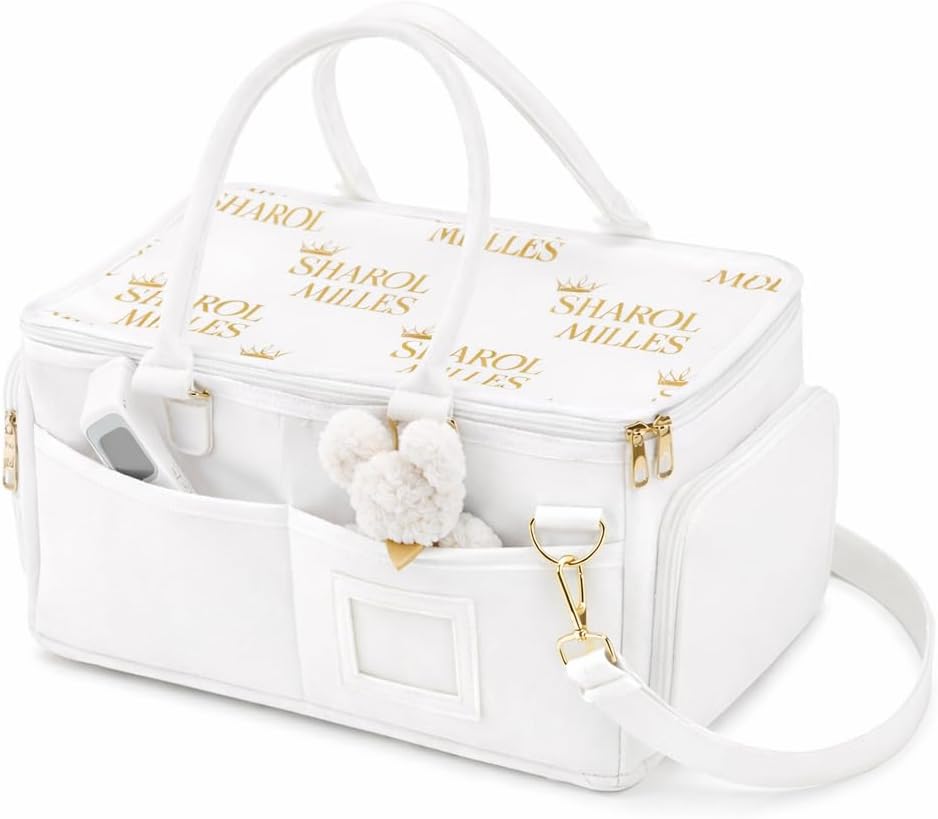 Portable Diaper Caddy, Large 17.1L Nursery Storage Basket with Handle, Baby Essentials Organizer for Changing Table, Travel Use, Beige