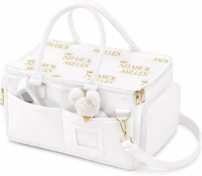 Portable Diaper Caddy, Large 17.1L Nursery Storage Basket with Handle, Baby Essentials Organizer for Changing Table, Travel Use, Beige
