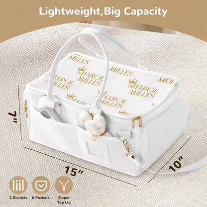 Portable Diaper Caddy, Large 17.1L Nursery Storage Basket with Handle, Baby Essentials Organizer for Changing Table, Travel Use, Beige