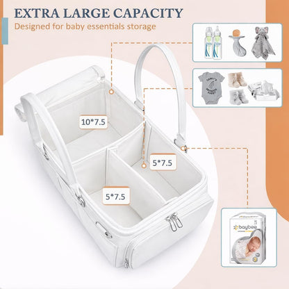 Portable Diaper Caddy, Large 17.1L Nursery Storage Basket with Handle, Baby Essentials Organizer for Changing Table, Travel Use, Beige