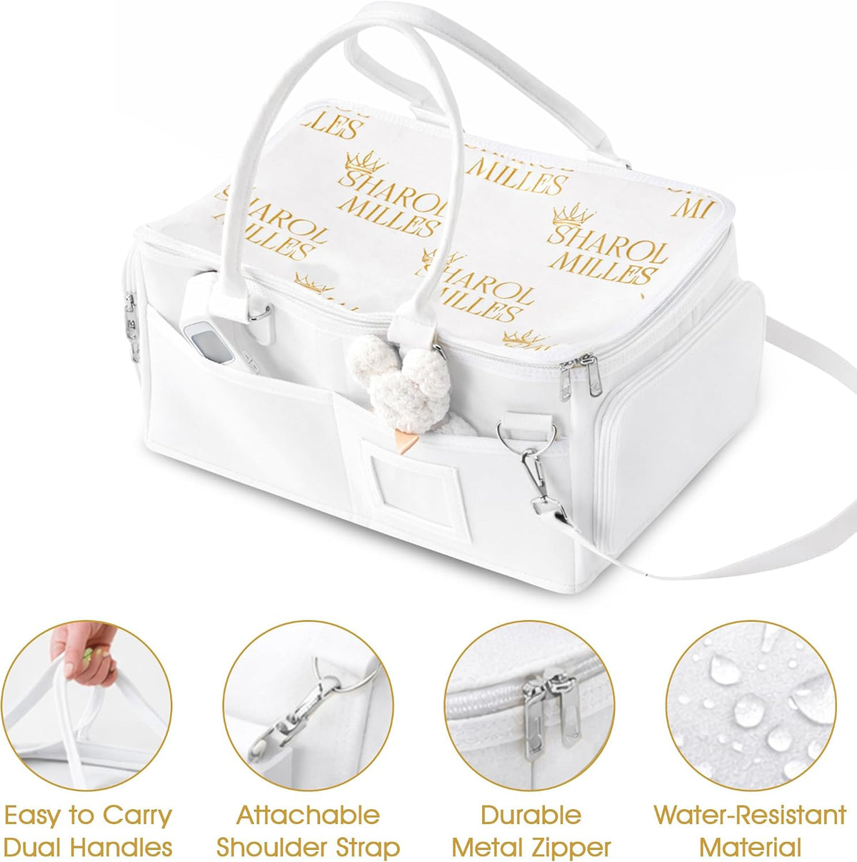 Portable Diaper Caddy, Large 17.1L Nursery Storage Basket with Handle, Baby Essentials Organizer for Changing Table, Travel Use, Beige