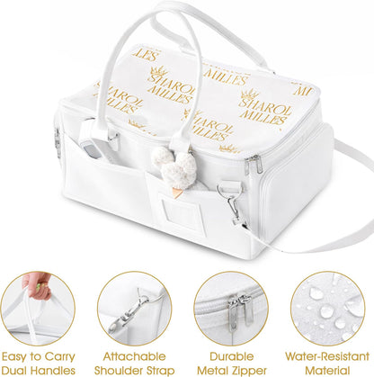 Portable Diaper Caddy, Large 17.1L Nursery Storage Basket with Handle, Baby Essentials Organizer for Changing Table, Travel Use, Beige