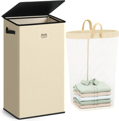100L Laundry Hamper with Lid, Large Collapsible Laundry Basket