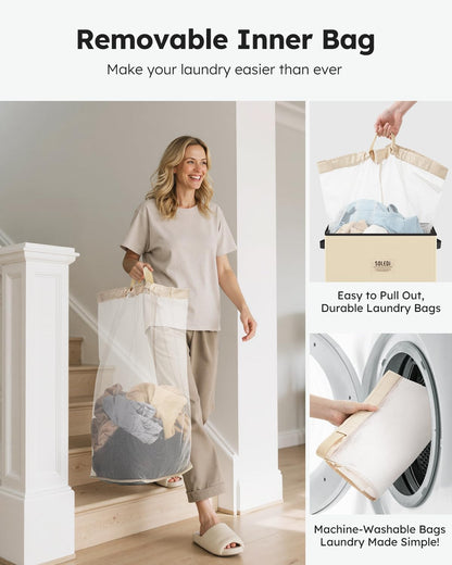 100L Laundry Hamper with Lid, Large Collapsible Laundry Basket