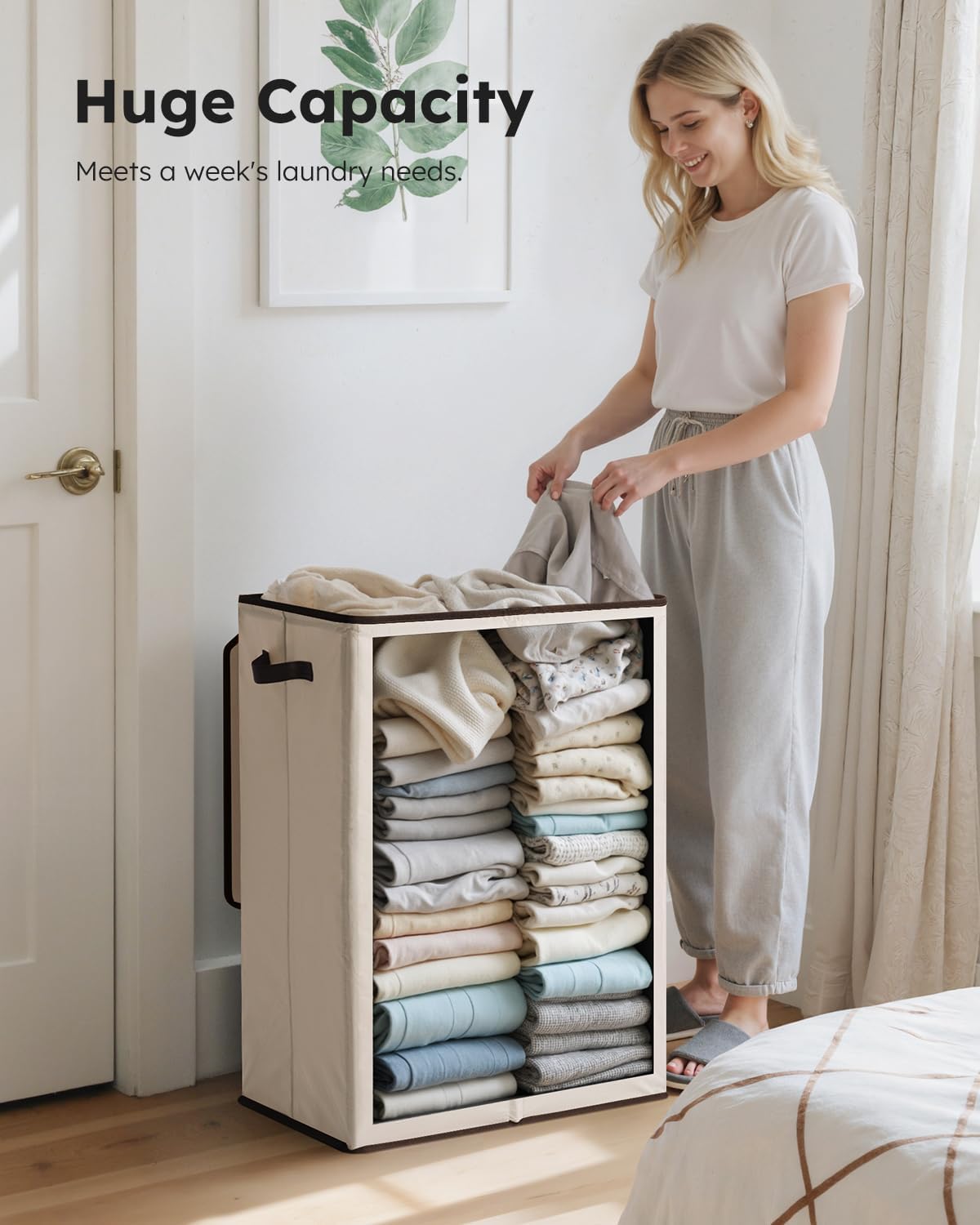 100L Laundry Hamper with Lid, Large Collapsible Laundry Basket