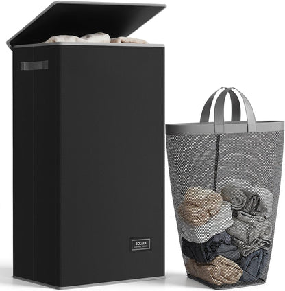 100L Laundry Hamper with Lid, Large Collapsible Laundry Basket