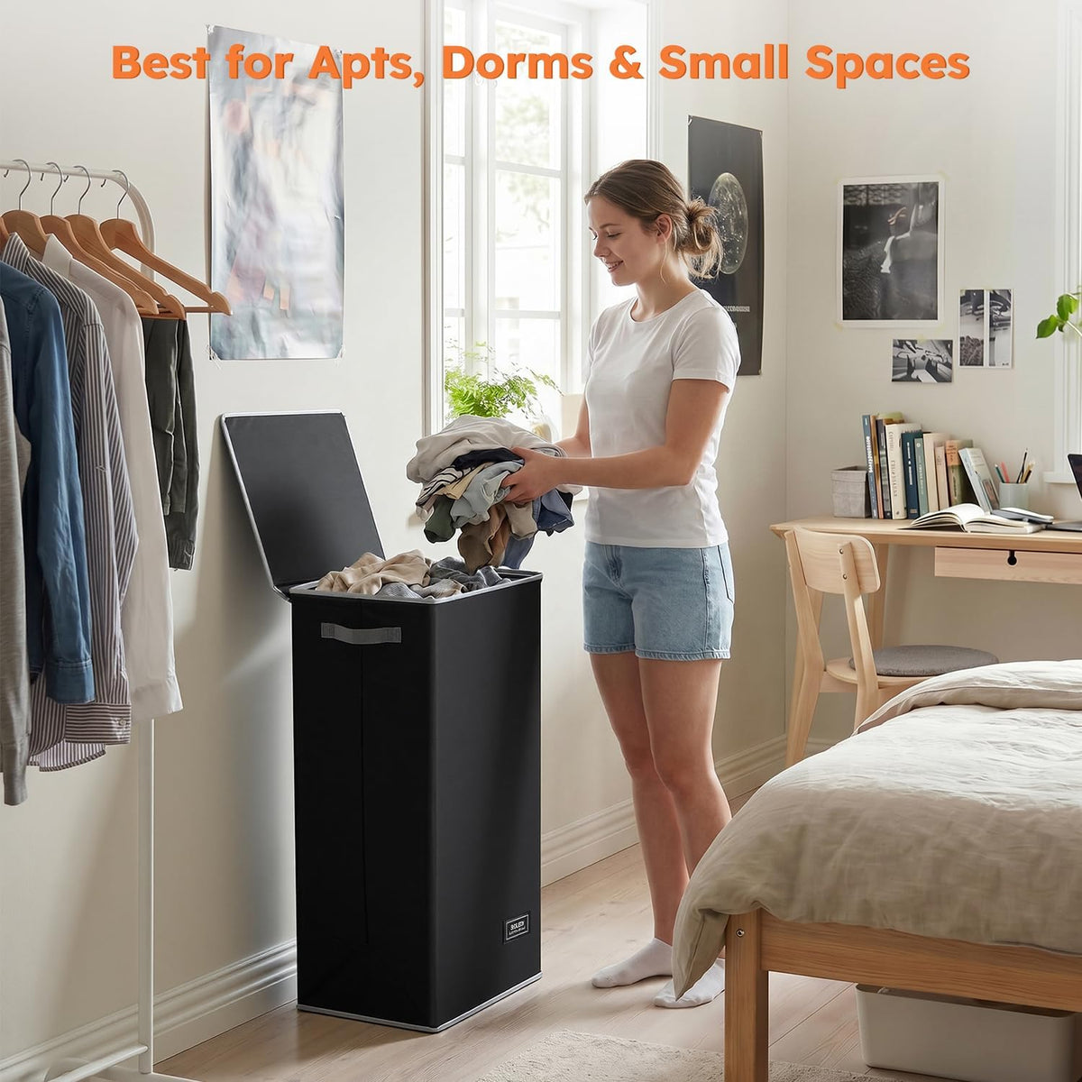 100L Laundry Hamper with Lid, Large Collapsible Laundry Basket